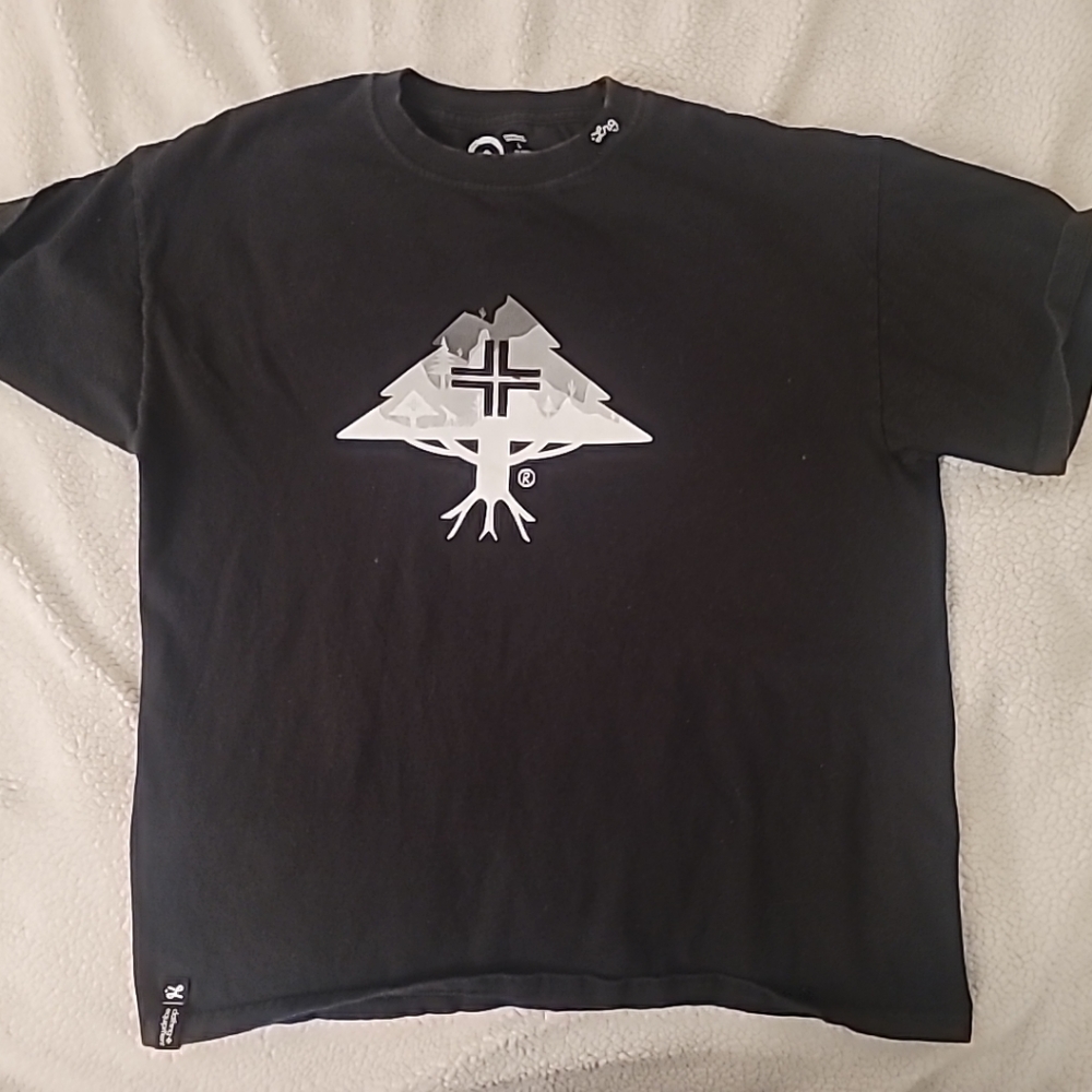 LRG Lifted Research Group Shirt Mens Large Black Graphic Short Sleeve Logo